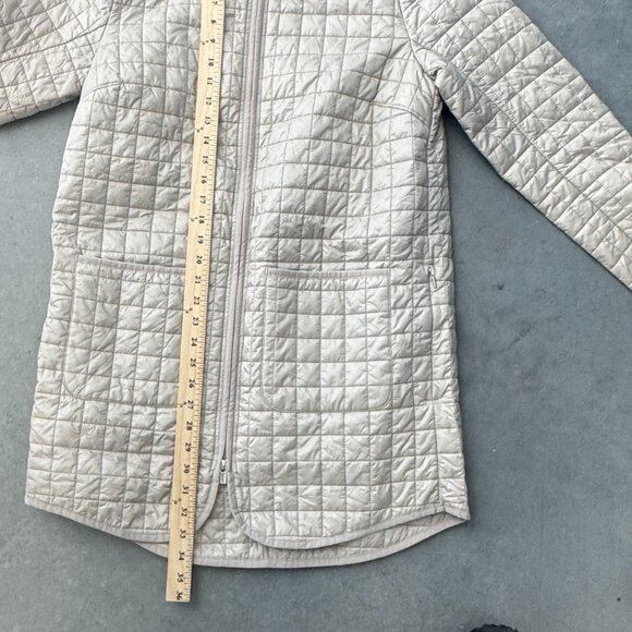 Athleta Quilted Jacket Coat Womens Medium Light Gray Full Zip Longline - Picture 3 of 8